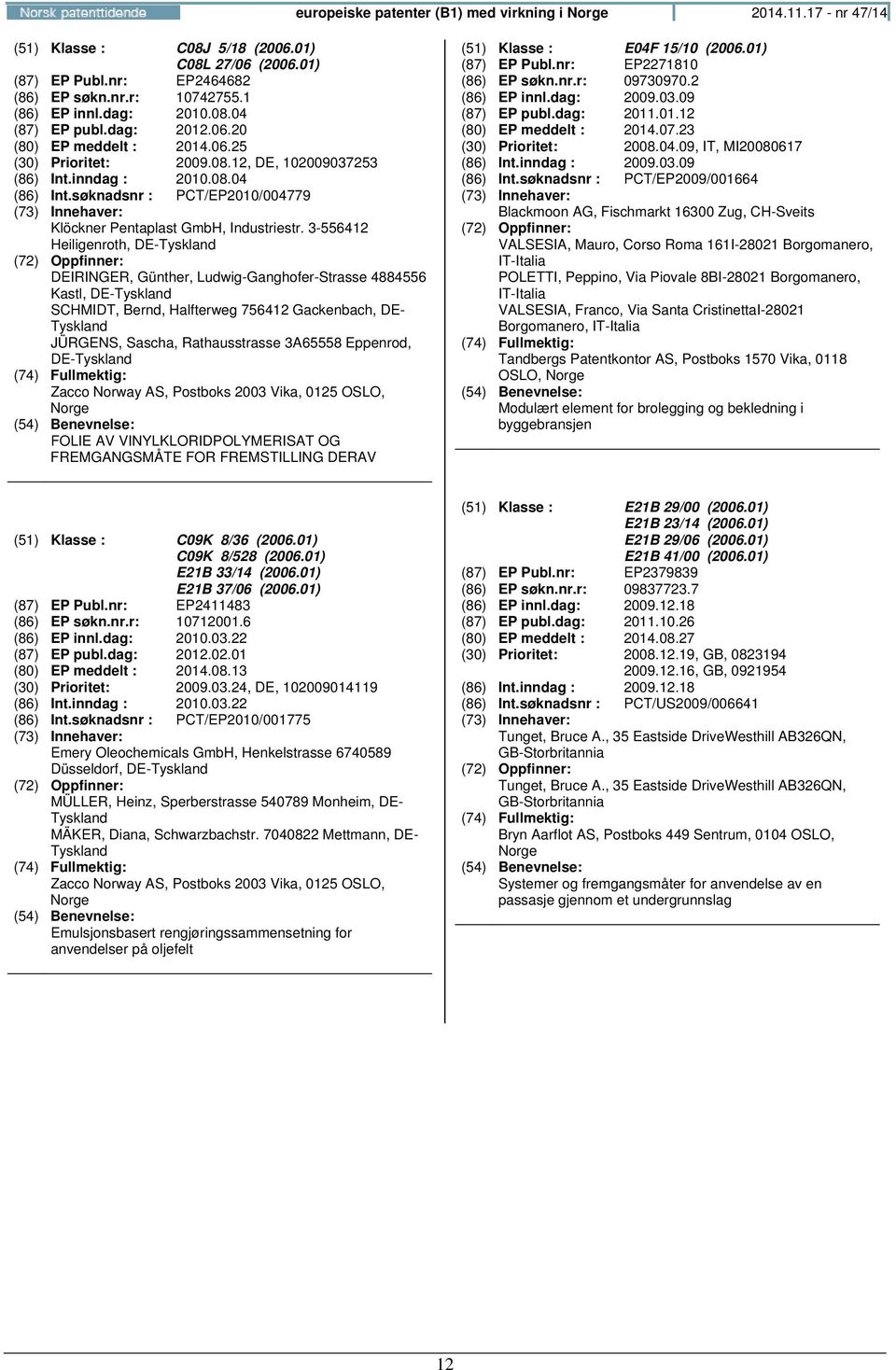 3-556412 Heiligenroth, DE-Tyskland DEIRINGER, Günther, Ludwig-Ganghofer-Strasse 4884556 Kastl, DE-Tyskland SCHMIDT, Bernd, Halfterweg 756412 Gackenbach, DE- Tyskland JÜRGENS, Sascha, Rathausstrasse