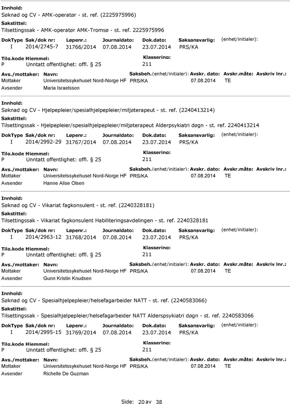 2014 Mottaker Universitetssykehuset Nord-Norge HF TE Avsender Hanne Alise Olsen nnhold: Søknad og CV - Vikariat fagkonsulent - st. ref.