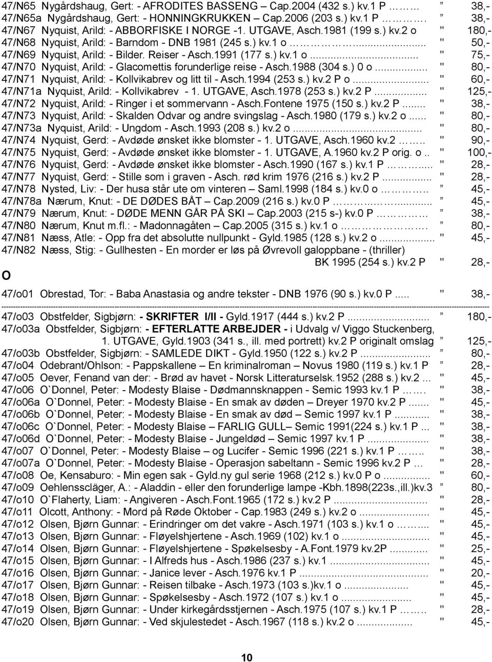 1988 (304 s.) 0 o... " 80,- 47/N71 Nyquist, Arild: - Kollvikabrev og litt til - Asch.1994 (253 s.) kv.2 P o... " 60,- 47/N71a Nyquist, Arild: - Kollvikabrev - 1. UTGAVE, Asch.1978 (253 s.) kv.2 P... " 125,- 47/N72 Nyquist, Arild: - Ringer i et sommervann - Asch.