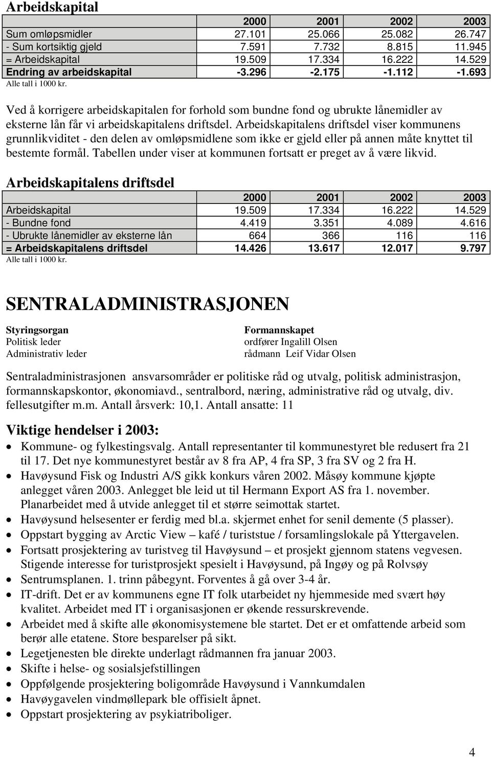 Ved å korrigere arbeidskapitalen for forhold som bundne fond og ubrukte lånemidler av eksterne lån får vi arbeidskapitalens driftsdel.