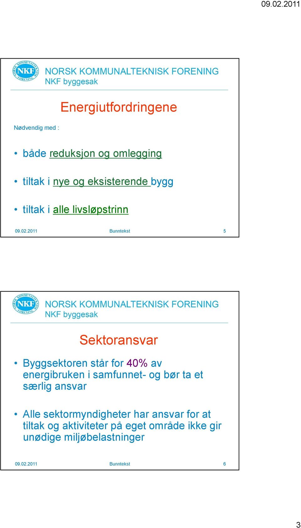 2011 Bunntekst 5 Sektoransvar Byggsektoren står for 40% av energibruken i samfunnet- og bør ta