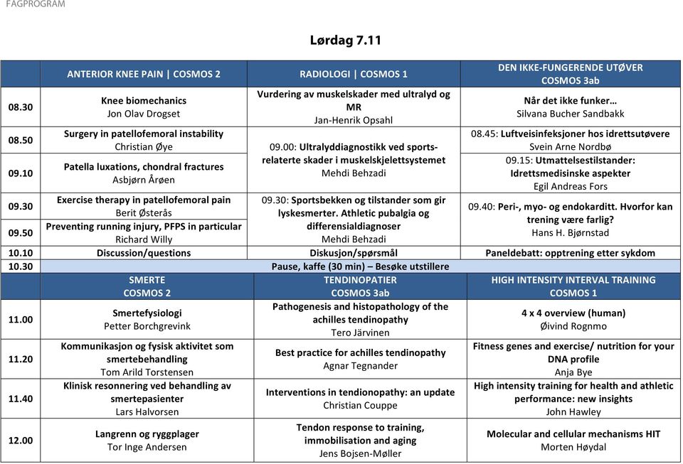 funker Silvana Bucher Sandbakk 08.50 Surgery in patellofemoral instability 08.45: Luftveisinfeksjoner hos idrettsutøvere Christian Øye 09.