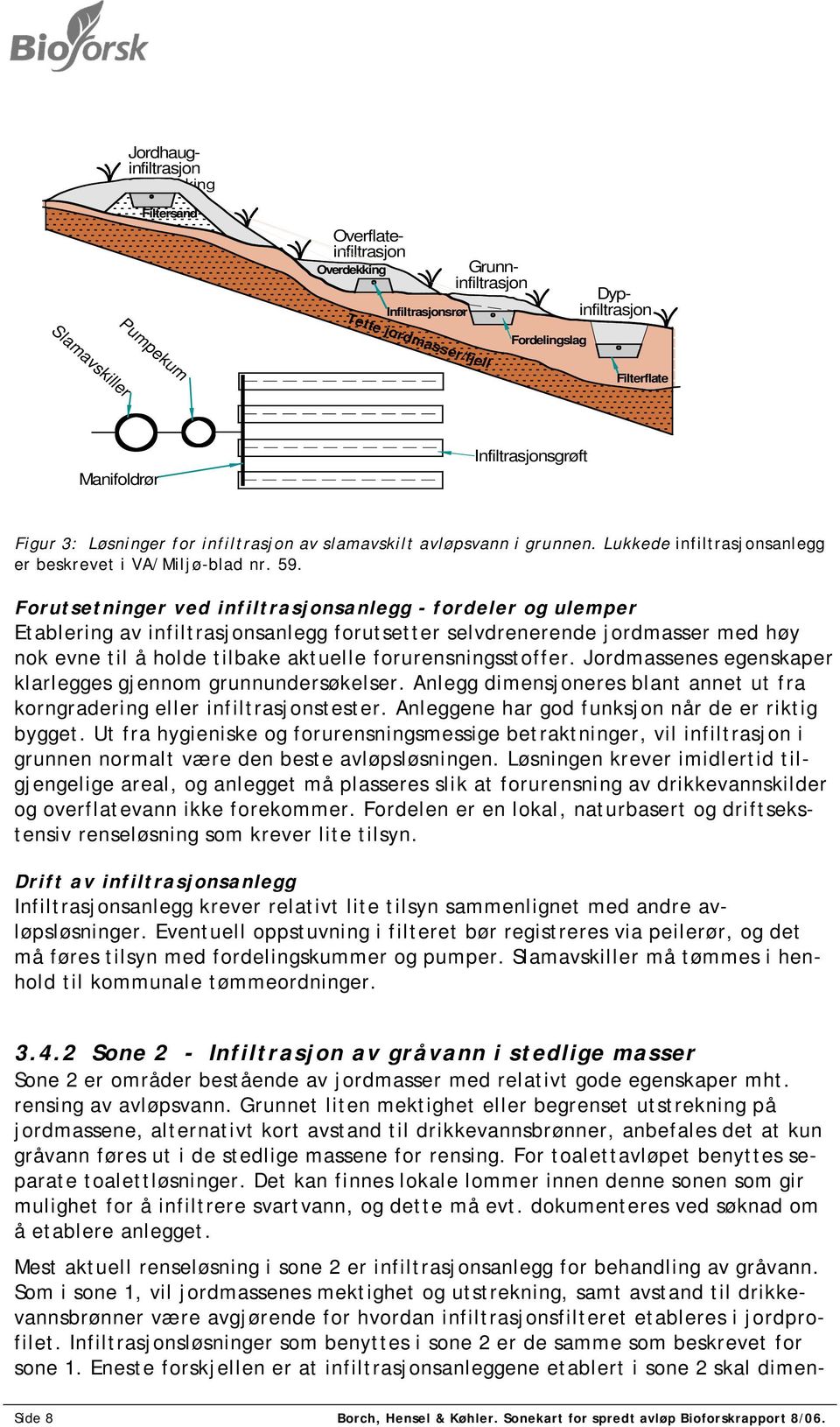 Forutsetninger ved infiltrasjonsanlegg - fordeler og ulemper Etablering av infiltrasjonsanlegg forutsetter selvdrenerende jordmasser med høy nok evne til å holde tilbake aktuelle forurensningsstoffer.