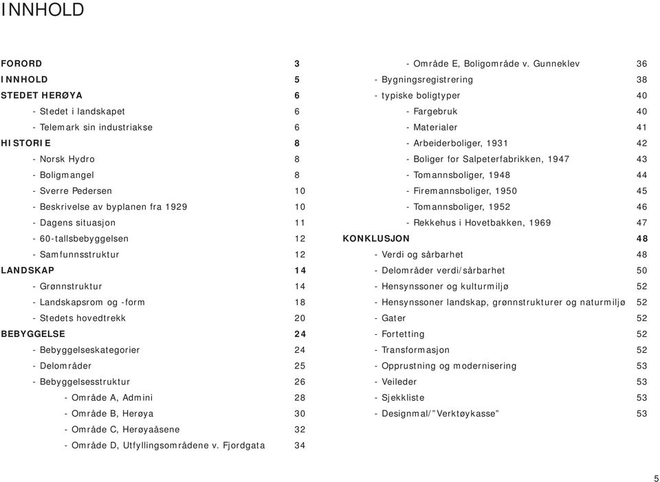 Arbeiderboliger, 1931 42 - Norsk Hydro 8 - Boliger for Salpeterfabrikken, 1947 43 - Boligmangel 8 - Tomannsboliger, 1948 44 - Sverre Pedersen 10 - Firemannsboliger, 1950 45 - Beskrivelse av byplanen