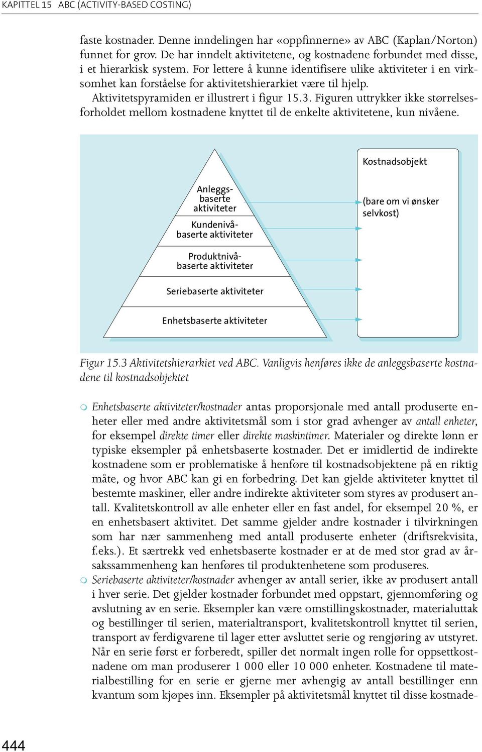 For lettere å kunne identifisere ulike aktiviteter i en virksomhet kan forståelse for aktivitetshierarkiet være til hjelp. Aktivitetspyramiden er illustrert i figur 15.3.