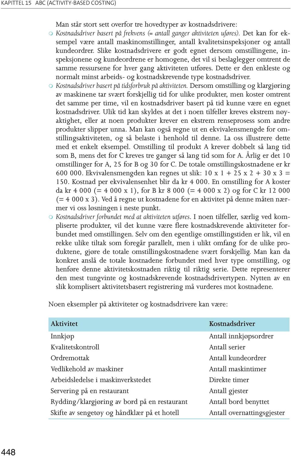 Slike kostnadsdrivere er godt egnet dersom omstillingene, inspeksjonene og kundeordrene er homogene, det vil si beslaglegger omtrent de samme ressursene for hver gang aktiviteten utføres.