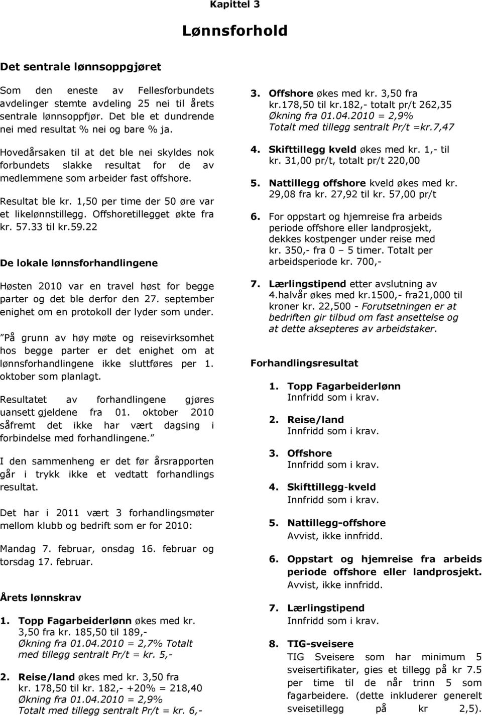 1,50 per time der 50 øre var et likelønnstillegg. Offshoretillegget økte fra kr. 57.33 til kr.59.