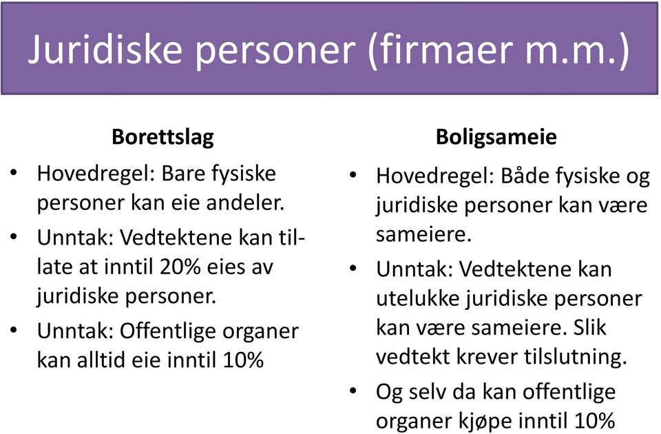 Unntak: Offentlige organer kan alltid eie inntil 10% Hovedregel: Både fysiske og juridiske personer kan