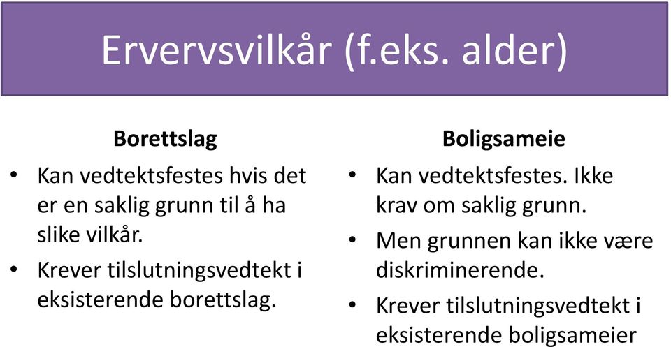 vilkår. Krever tilslutningsvedtekt i eksisterende borettslag.