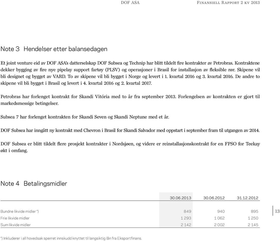 To av skipene vil bli bygget i Norge og levert i 1. kvartal 2016 og 3. kvartal 2016. De andre to skipene vil bli bygget i Brasil og levert i 4. kvartal 2016 og 2. kvartal 2017.