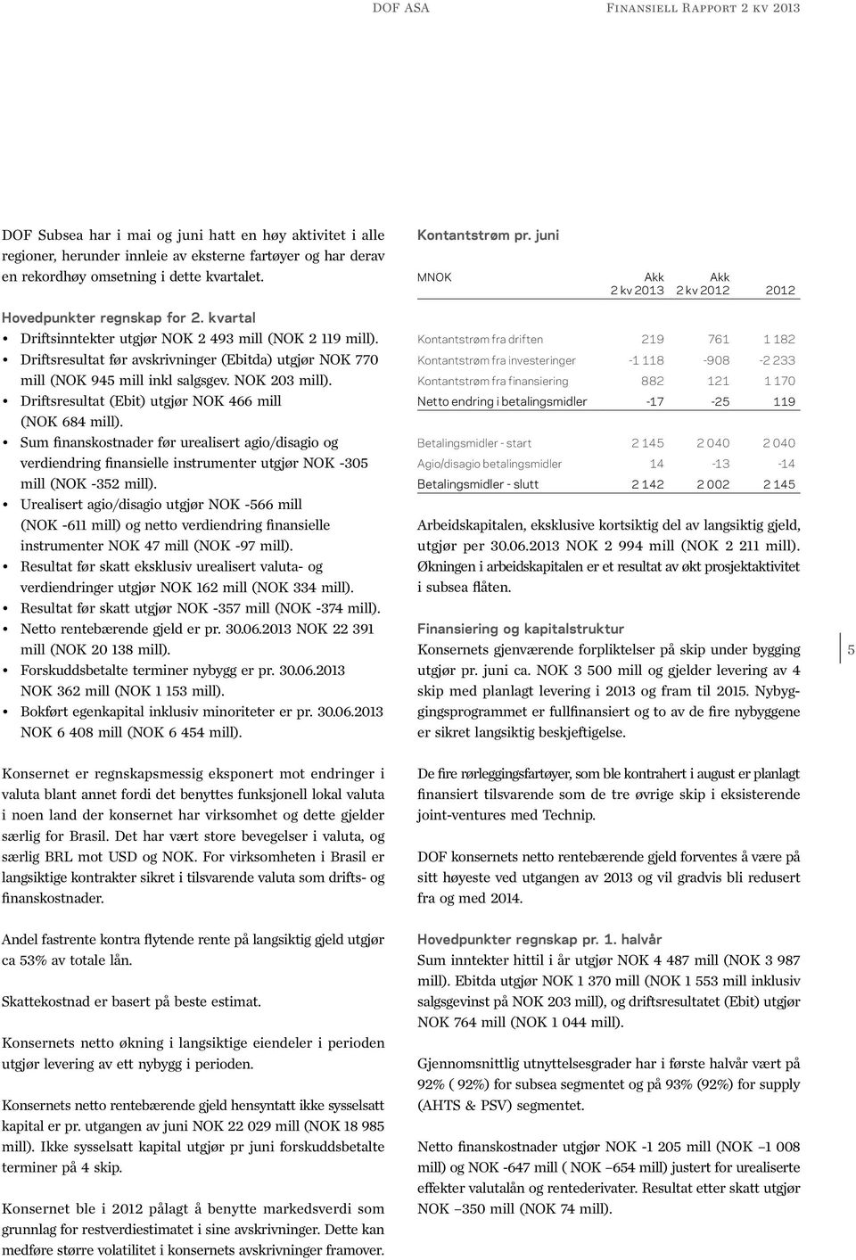 Driftsresultat før avskrivninger (Ebitda) utgjør NOK 770 mill (NOK 945 mill inkl salgsgev. NOK 203 mill). Driftsresultat (Ebit) utgjør NOK 466 mill (NOK 684 mill).