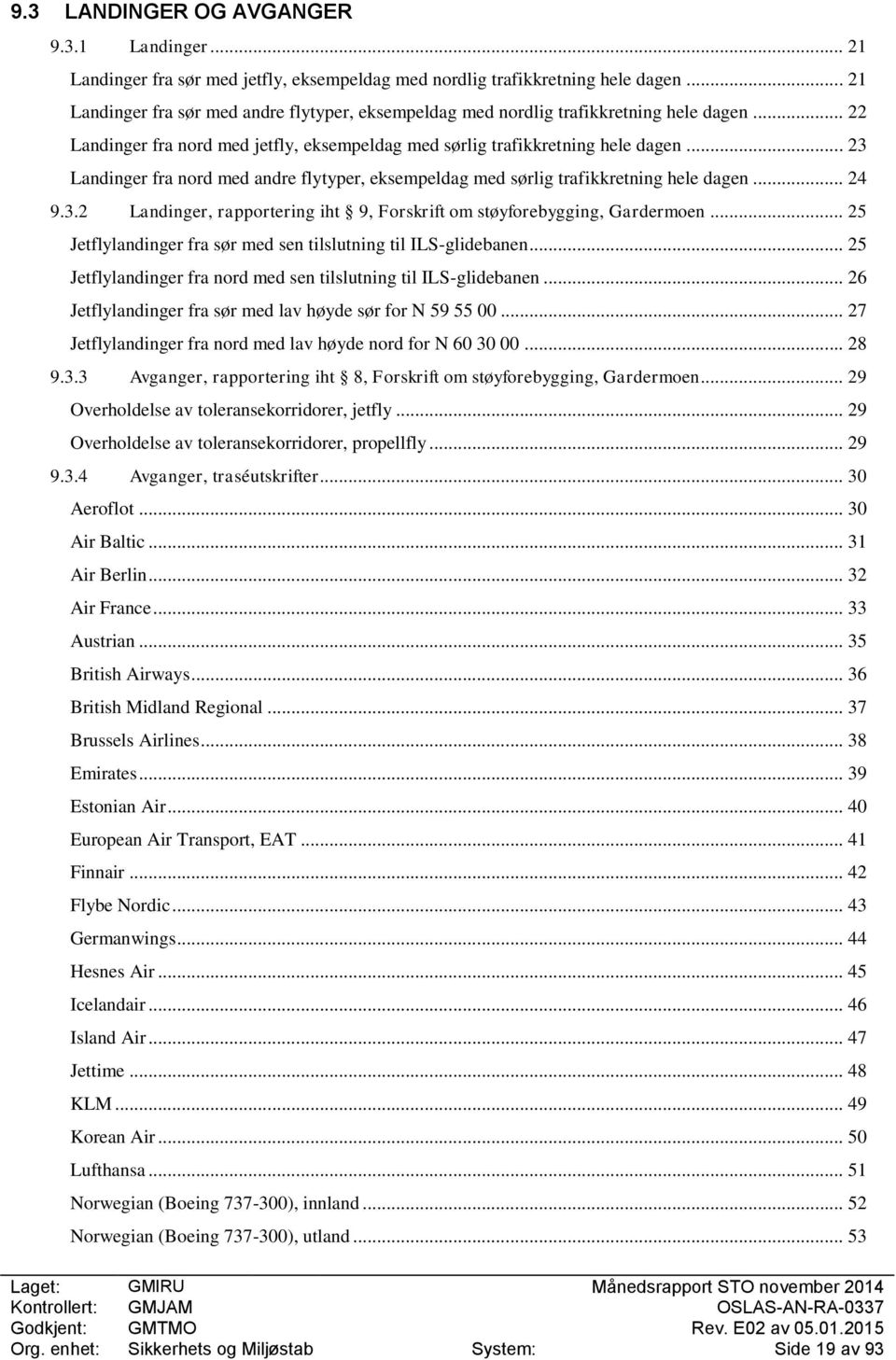 .. 23 Landinger fra nord med andre flytyper, eksempeldag med sørlig trafikkretning hele dagen... 24 9.3.2 Landinger, rapportering iht 9, Forskrift om støyforebygging, Gardermoen.