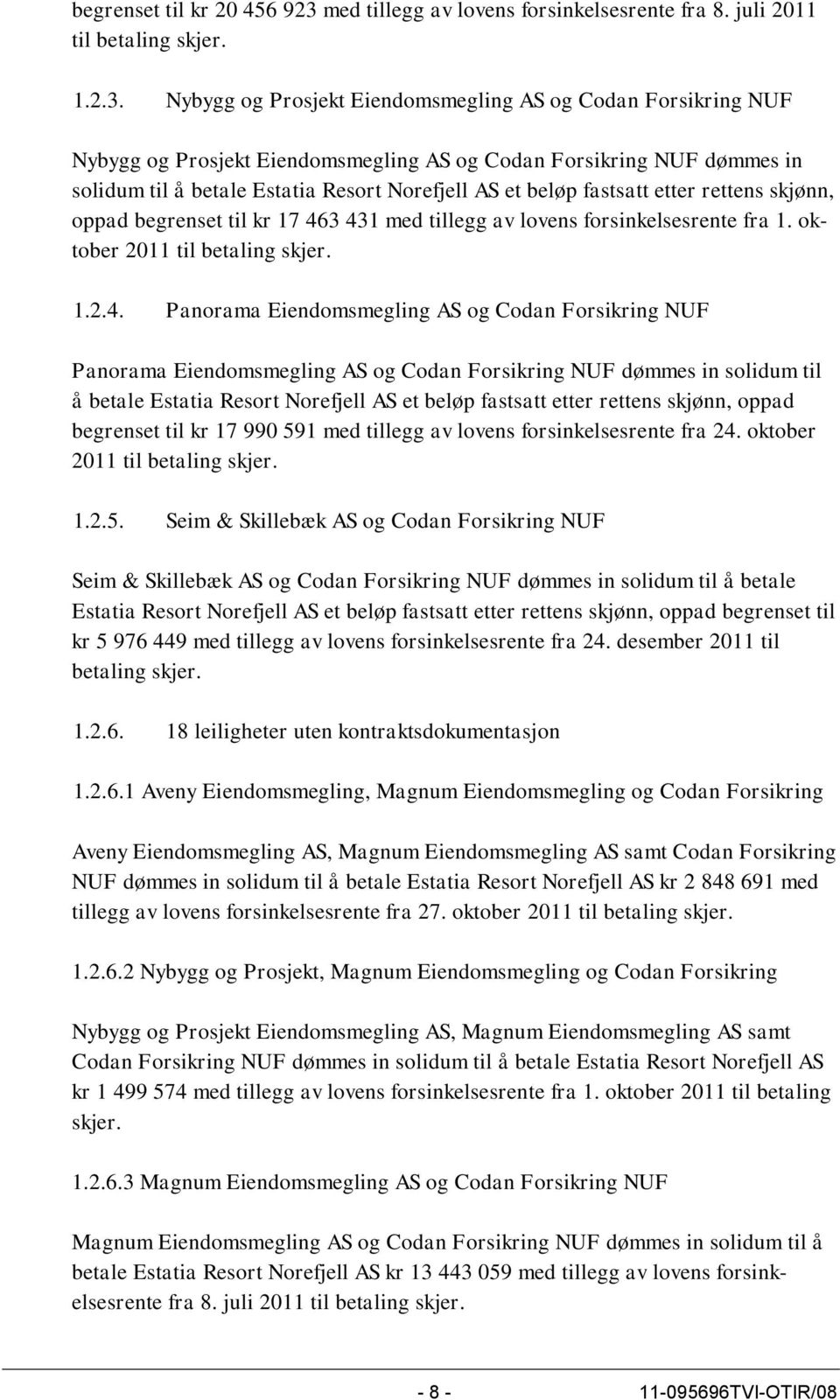 Nybygg og Prosjekt Eiendomsmegling AS og Codan Forsikring NUF Nybygg og Prosjekt Eiendomsmegling AS og Codan Forsikring NUF dømmes in solidum til å betale Estatia Resort Norefjell AS et beløp