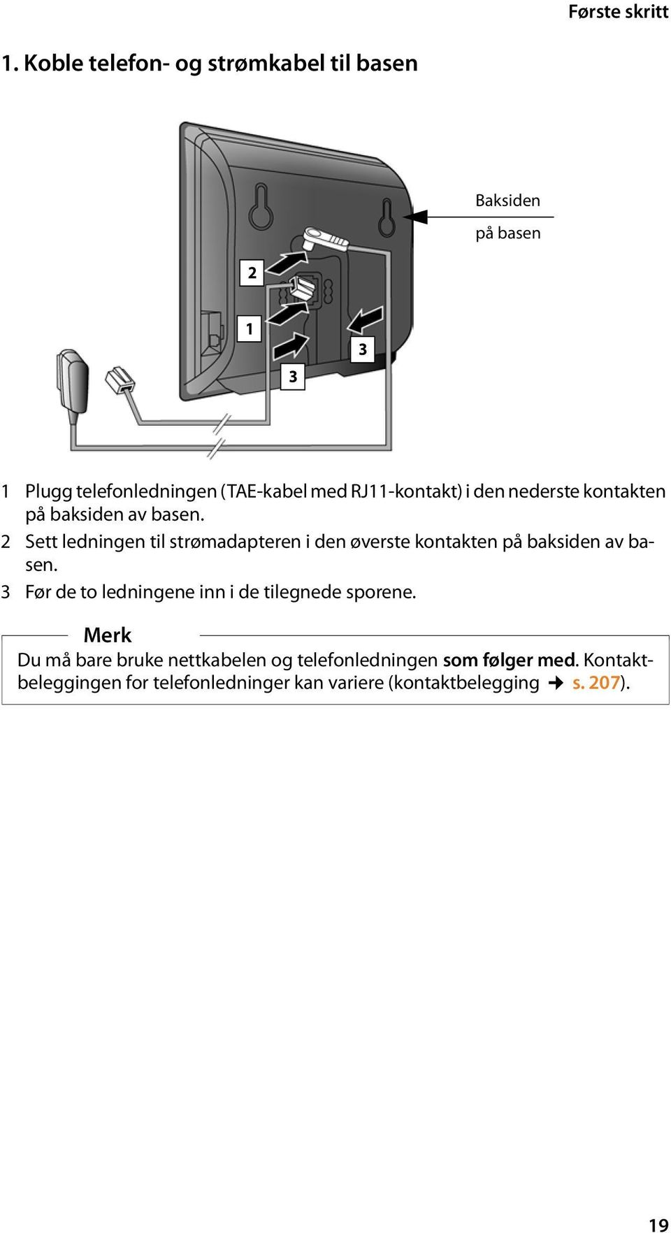 RJ11-kontakt) i den nederste kontakten på baksiden av basen.