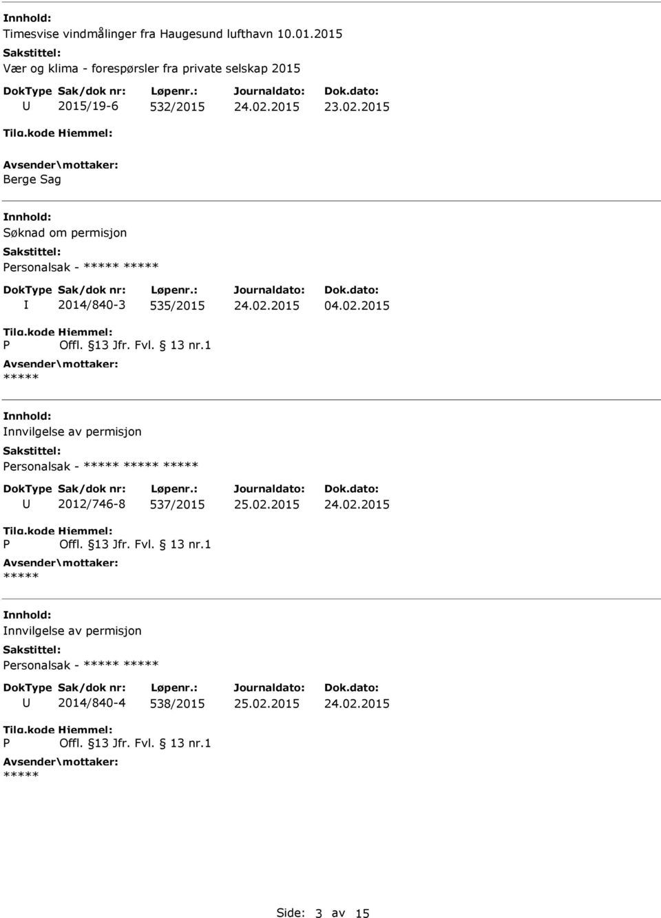 Sag Søknad om permisjon ersonalsak - 2014/840-3 535/2015 04.02.