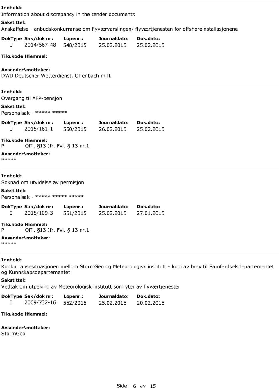 Overgang til AF-pensjon ersonalsak - 2015