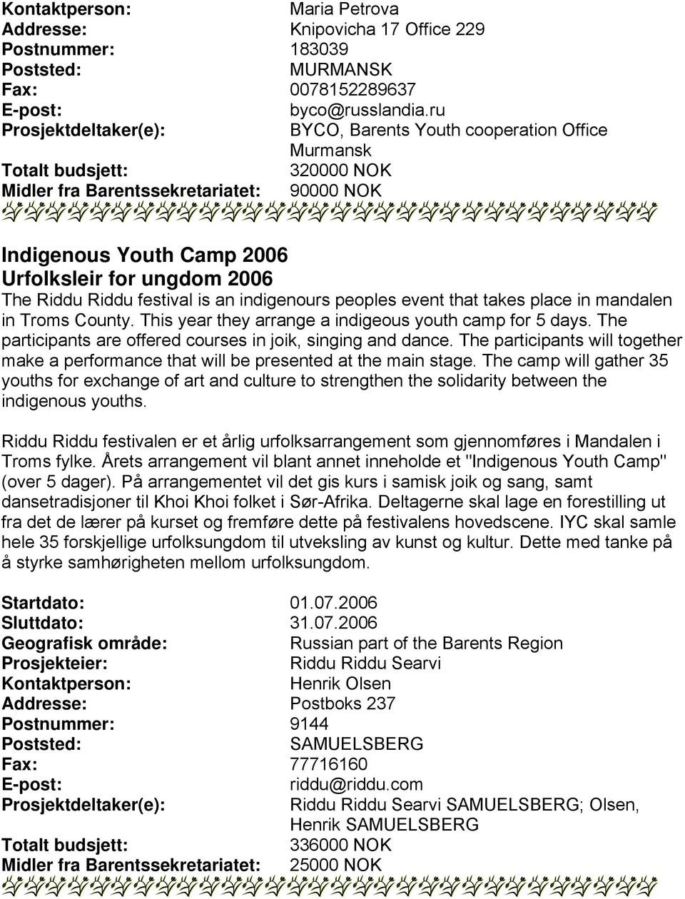 indigenours peoples event that takes place in mandalen in Troms County. This year they arrange a indigeous youth camp for 5 days. The participants are offered courses in joik, singing and dance.