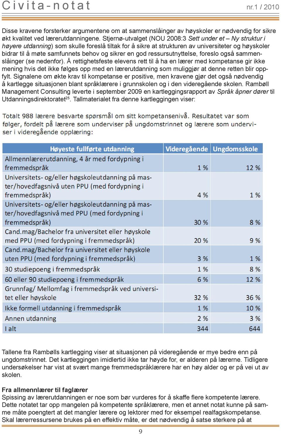 sikrer en god ressursutnyttelse, foreslo også sammenslåinger (se nedenfor).