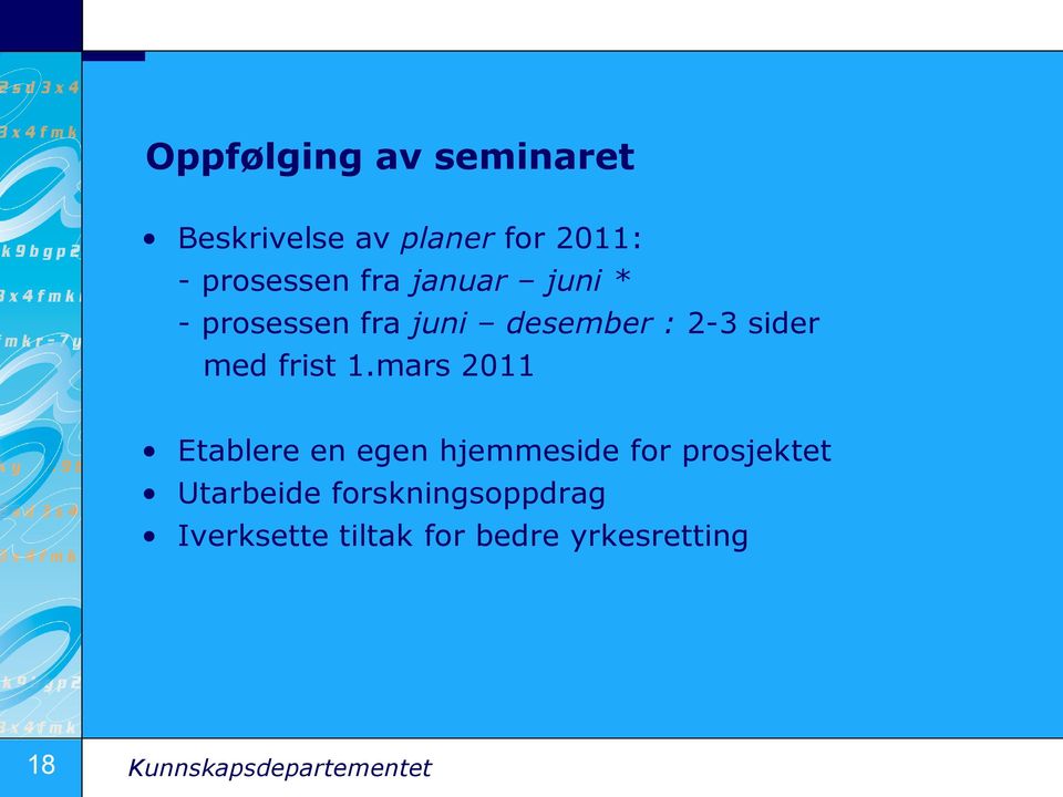 mars 2011 Etablere en egen hjemmeside for prosjektet Utarbeide