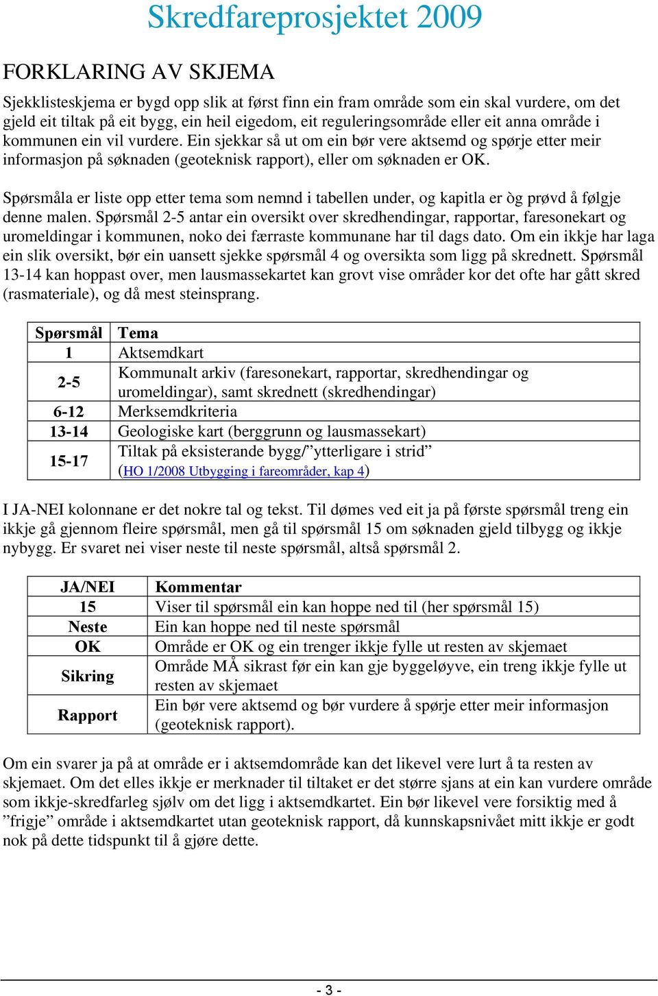 Ein sjekkar så ut om ein bør vere aktsemd og spørje etter meir informasjon på søknaden (geoteknisk rapport), eller om søknaden er OK.