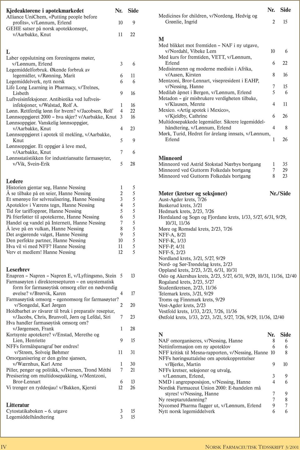 Økende forbruk av legemidler, v/rønning, Marit 6 11 Legemiddelverk, nytt norsk 6 6 Life Long Learning in Pharmacy, v/trelnes, Lisbeth 9 16 Luftveisinfeksjoner.