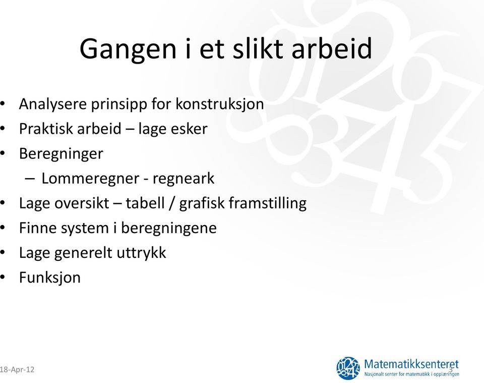 Lommeregner - regneark Lage oversikt tabell / grafisk