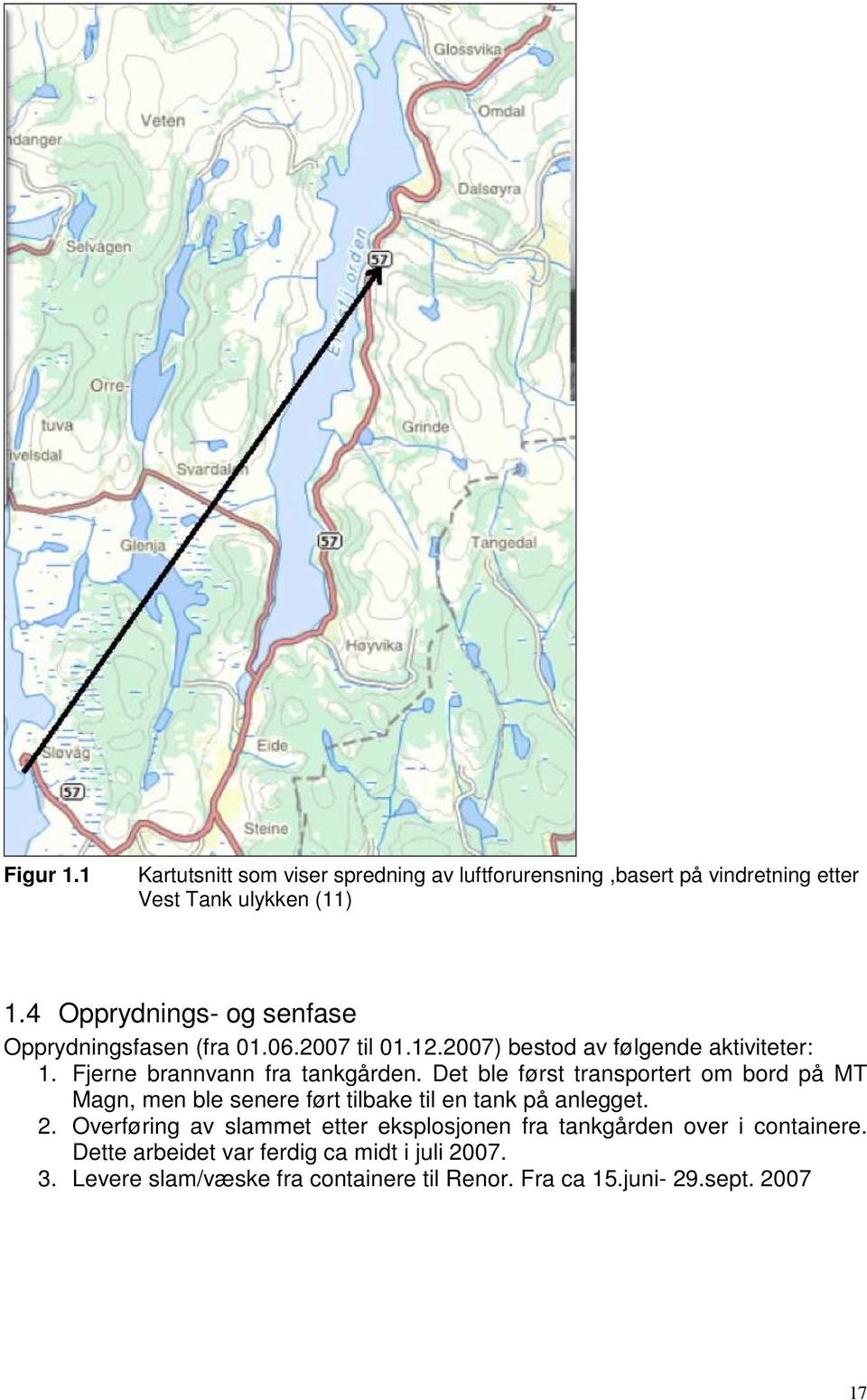 Fjerne brannvann fra tankgården. Det ble først transportert om bord på MT Magn, men ble senere ført tilbake til en tank på anlegget. 2.