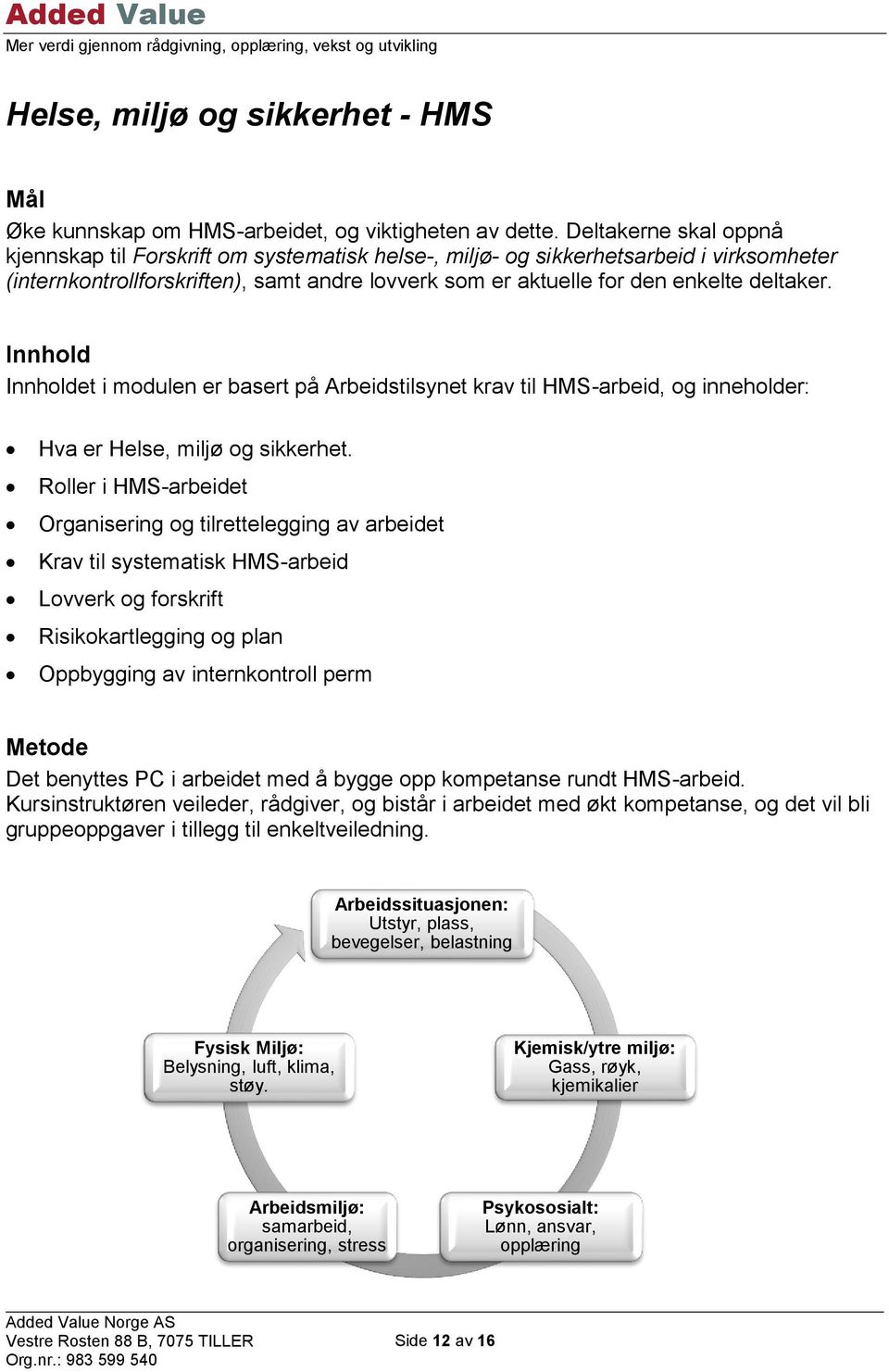 et i modulen er basert på Arbeidstilsynet krav til HMS-arbeid, og inneholder: Hva er Helse, miljø og sikkerhet.