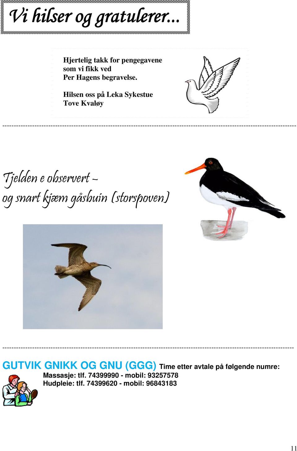 snart kjæm gåsbuin (storspoven) --------------------------------- GUTVIK GNIKK OG GNU (GGG) Time etter