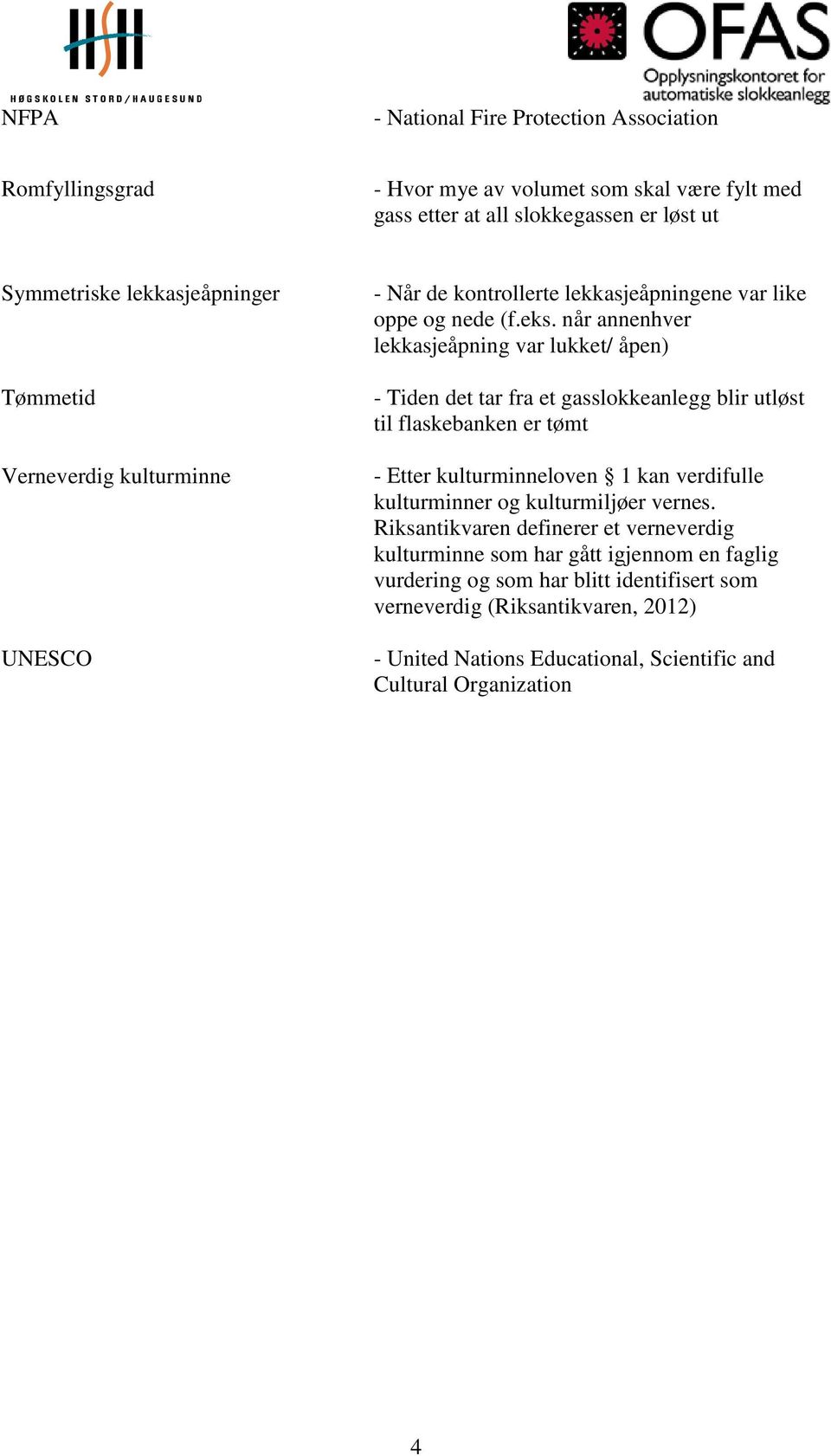 når annenhver lekkasjeåpning var lukket/ åpen) - Tiden det tar fra et gasslokkeanlegg blir utløst til flaskebanken er tømt - Etter kulturminneloven 1 kan verdifulle kulturminner