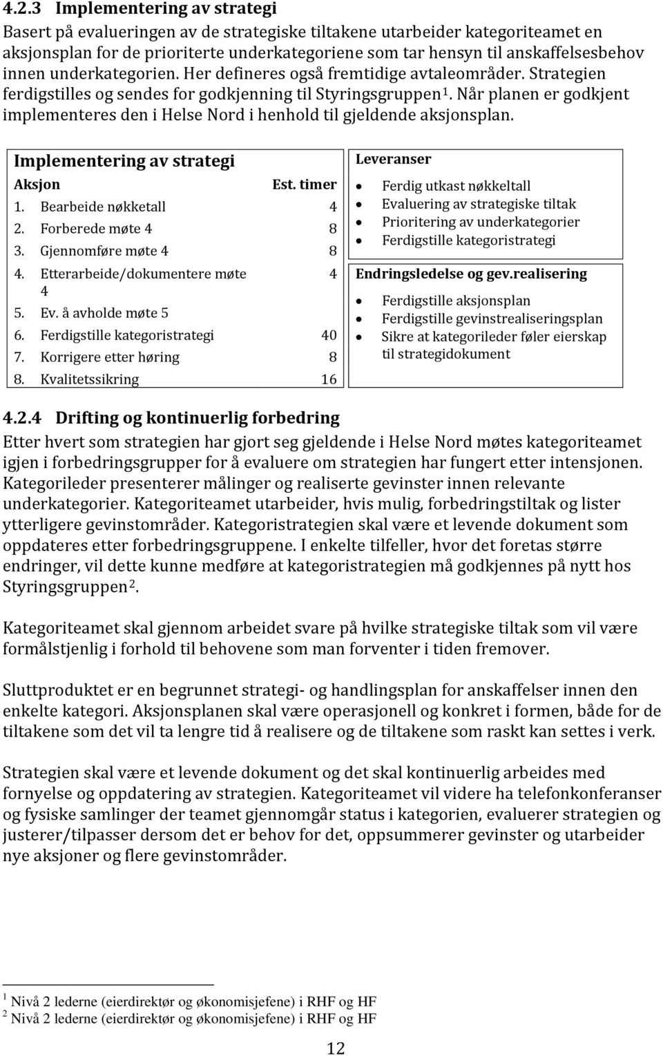 Når planen er godkjent implementeres den i Helse Nord i henhold til gjeldende aksjonsplan. Implementering av strategi Leveranser Aksjon Est. timer Ferdig utkast nøkkeltall 1.