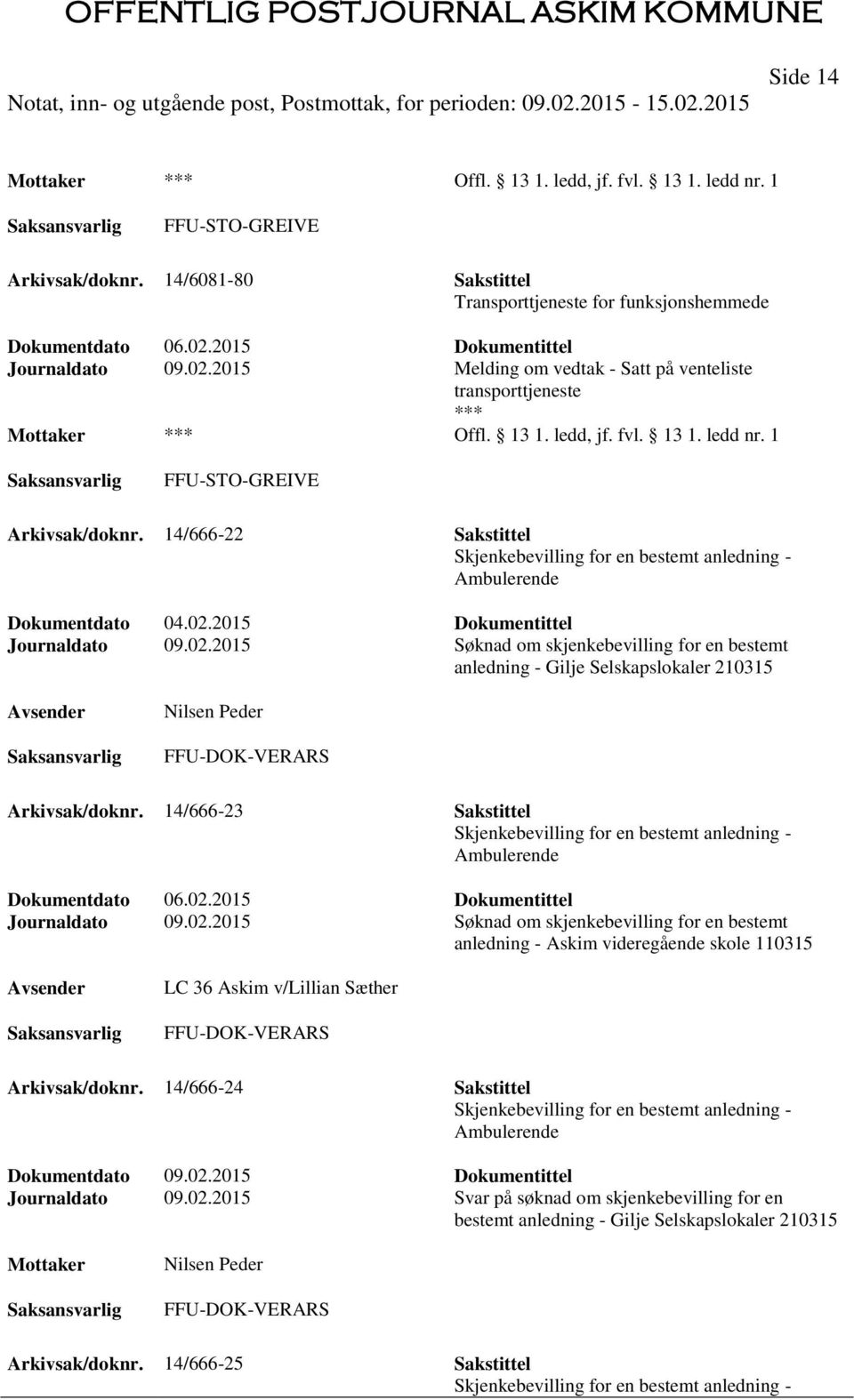 14/666-22 Sakstittel Skjenkebevilling for en bestemt anledning - Ambulerende Dokumentdato 04.02.