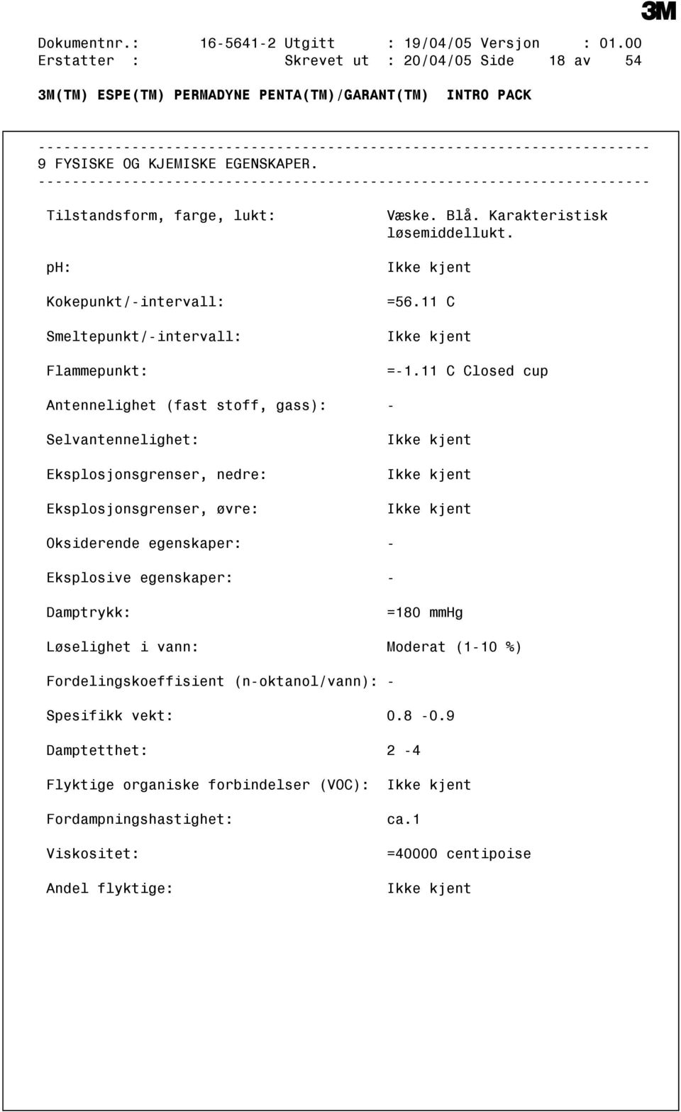 11 C Closed cup Antennelighet (fast stoff, gass): Selvantennelighet: Eksplosjonsgrenser, nedre: Eksplosjonsgrenser, øvre: Ikke kjent Ikke kjent Ikke kjent Oksiderende egenskaper: Eksplosive