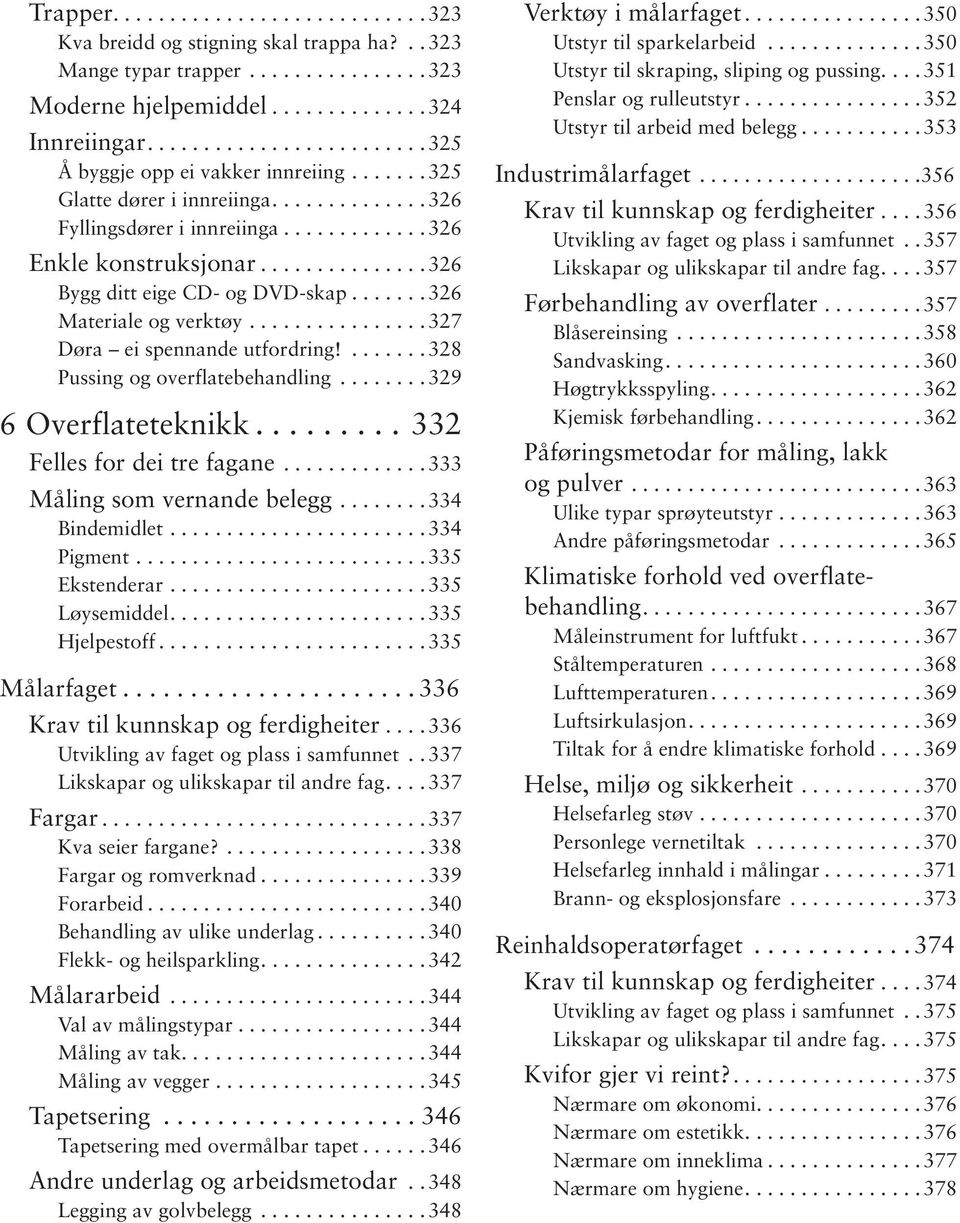 ..329 6 Overflateteknikk....332 Felles for dei tre fagane...333 Måling som vernande belegg...334 Bindemidlet....334 Pigment....335 Ekstenderar....335 Løysemiddel....335 Hjelpestoff....335 Målarfaget.