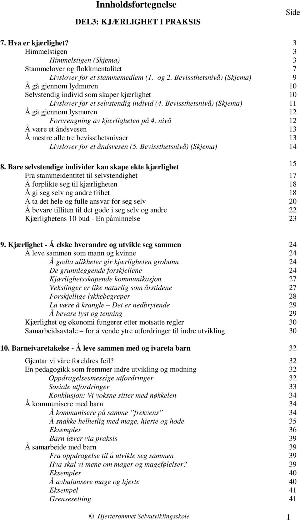 Bevissthetsnivå) (Skjema) 11 Å gå gjennom lysmuren 12 Forvrengning av kjærligheten på 4. nivå 12 Å være et åndsvesen 13 Å mestre alle tre bevissthetsnivåer 13 Livslover for et åndsvesen (5.