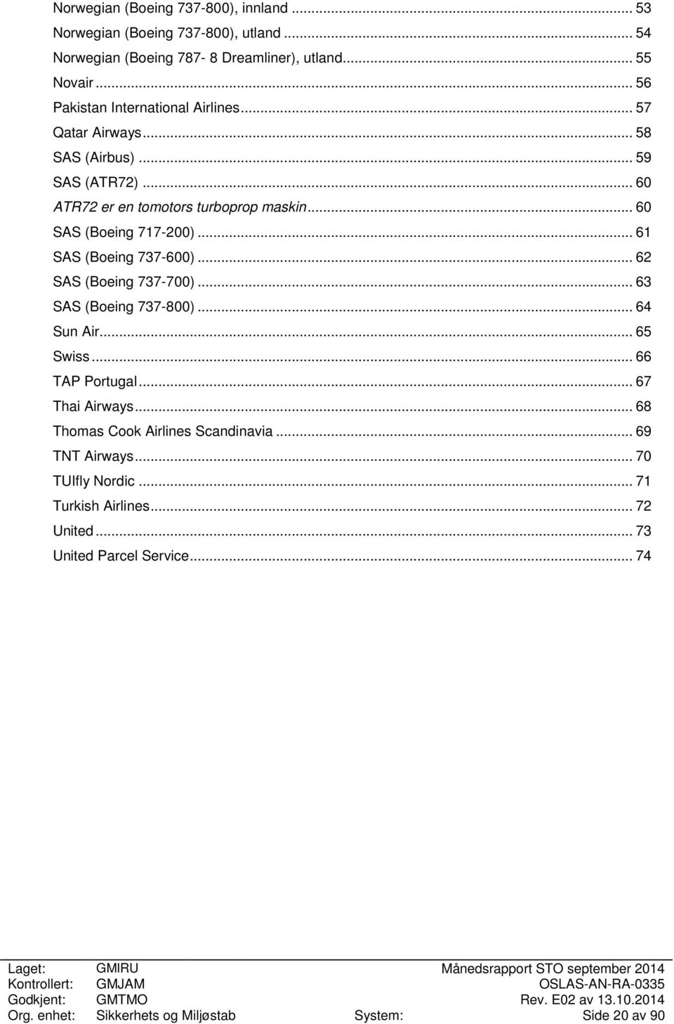 .. 63 SAS (Boeing 737-800)... 64 Sun Air... 65 Swiss... 66 AP Portugal... 67 hai Airways... 68 homas Cook Airlines Scandinavia... 69 N Airways... 70 UIfly Nordic... 71 urkish Airlines.