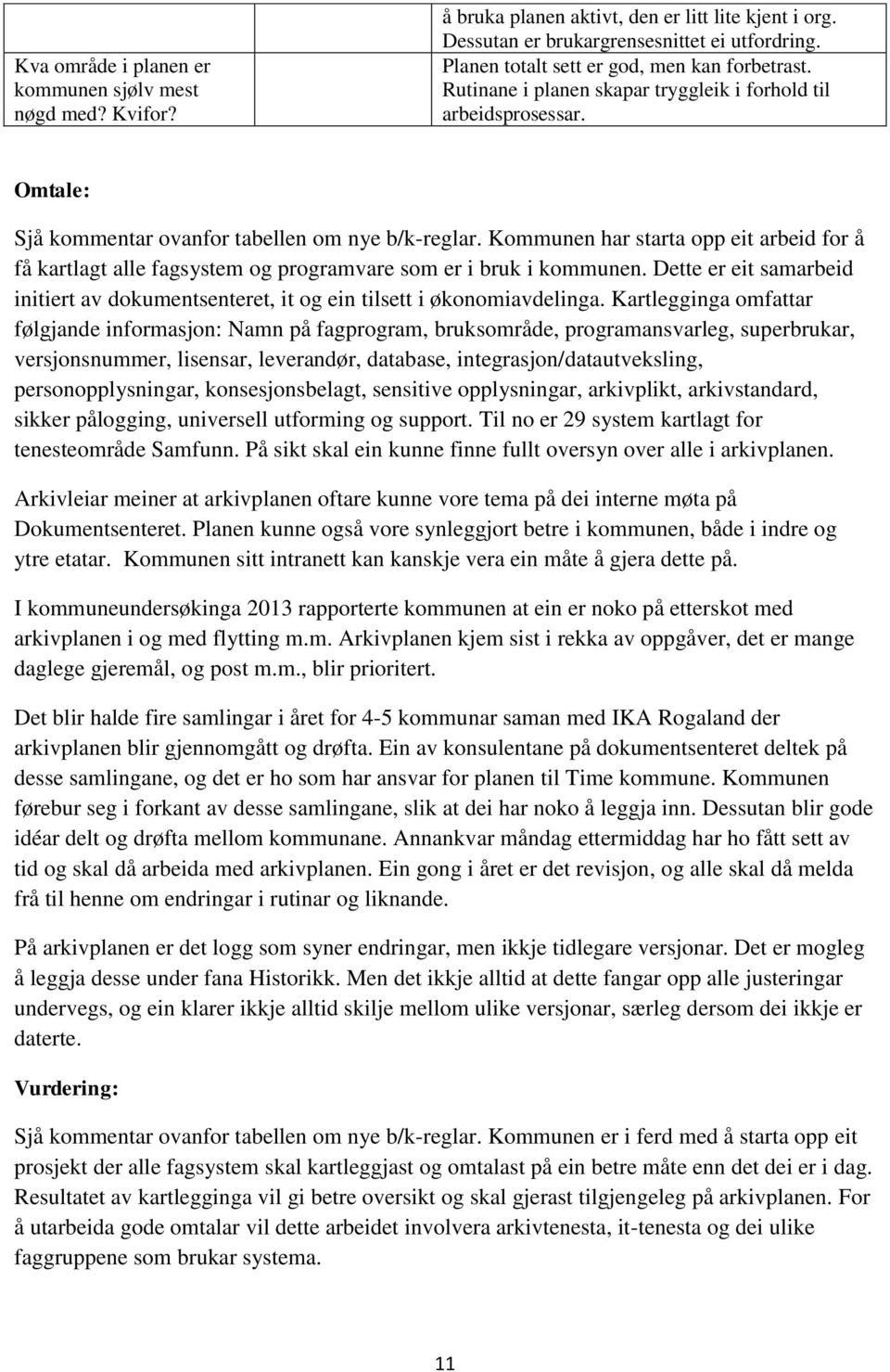 Kommunen har starta opp eit arbeid for å få kartlagt alle fagsystem og programvare som er i bruk i kommunen. Dette er eit samarbeid initiert av dokumentsenteret, it og ein tilsett i økonomiavdelinga.