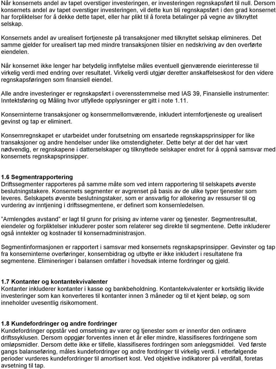 vegne av tilknyttet selskap. Konsernets andel av urealisert fortjeneste på transaksjoner med tilknyttet selskap elimineres.