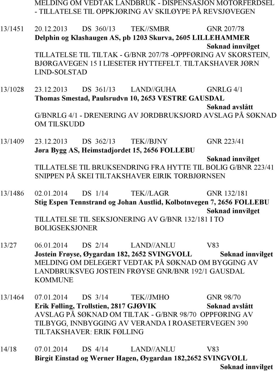 TILTAKSHAVER JØRN LIND-SOLSTAD 13/1028 23.12.