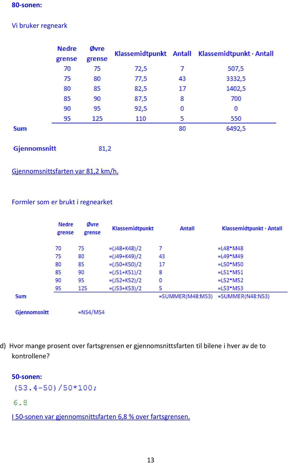 fartsgrensen er gjennomsnittsfarten til bilene i hver av de to