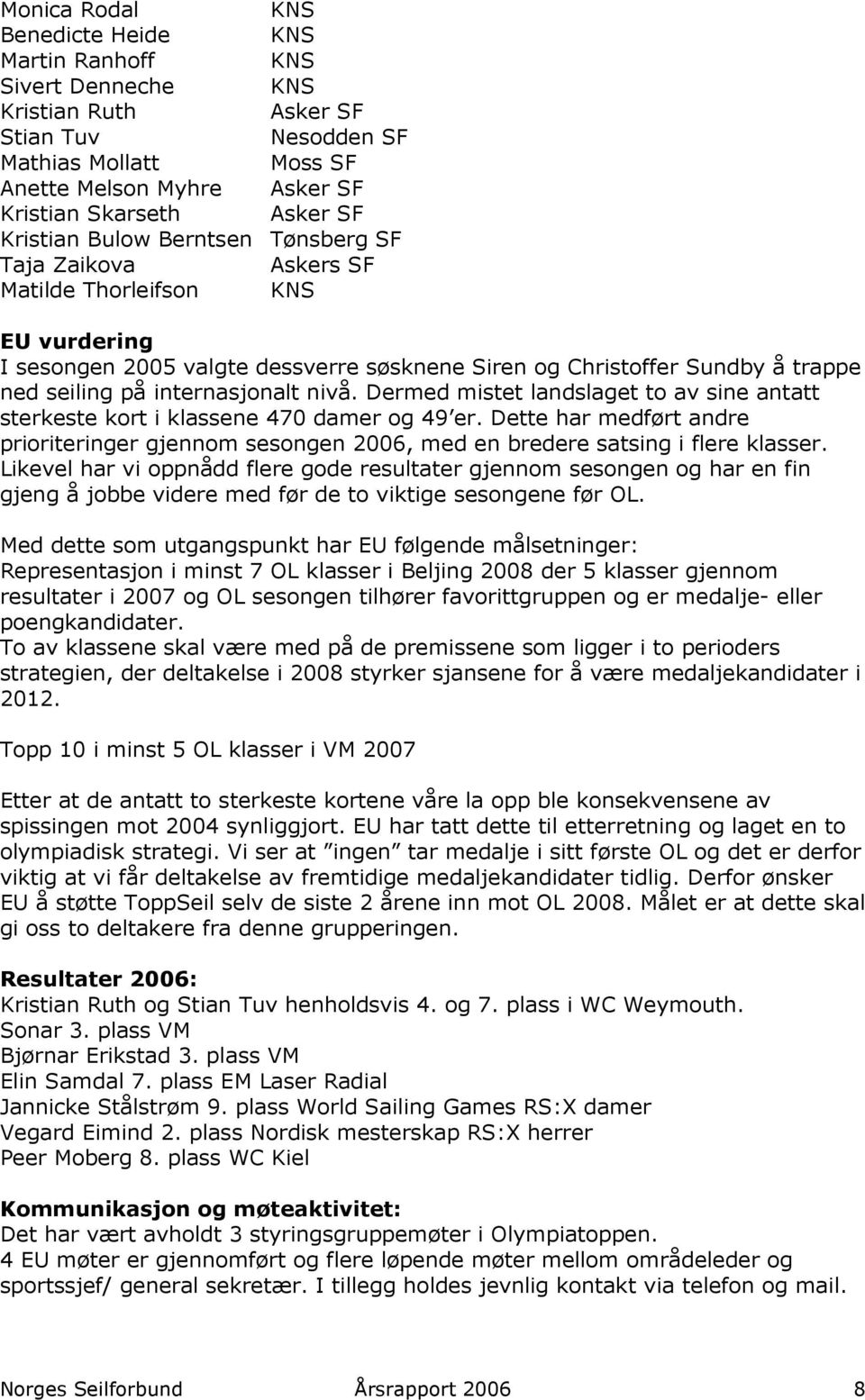 internasjonalt nivå. Dermed mistet landslaget to av sine antatt sterkeste kort i klassene 470 damer og 49 er.