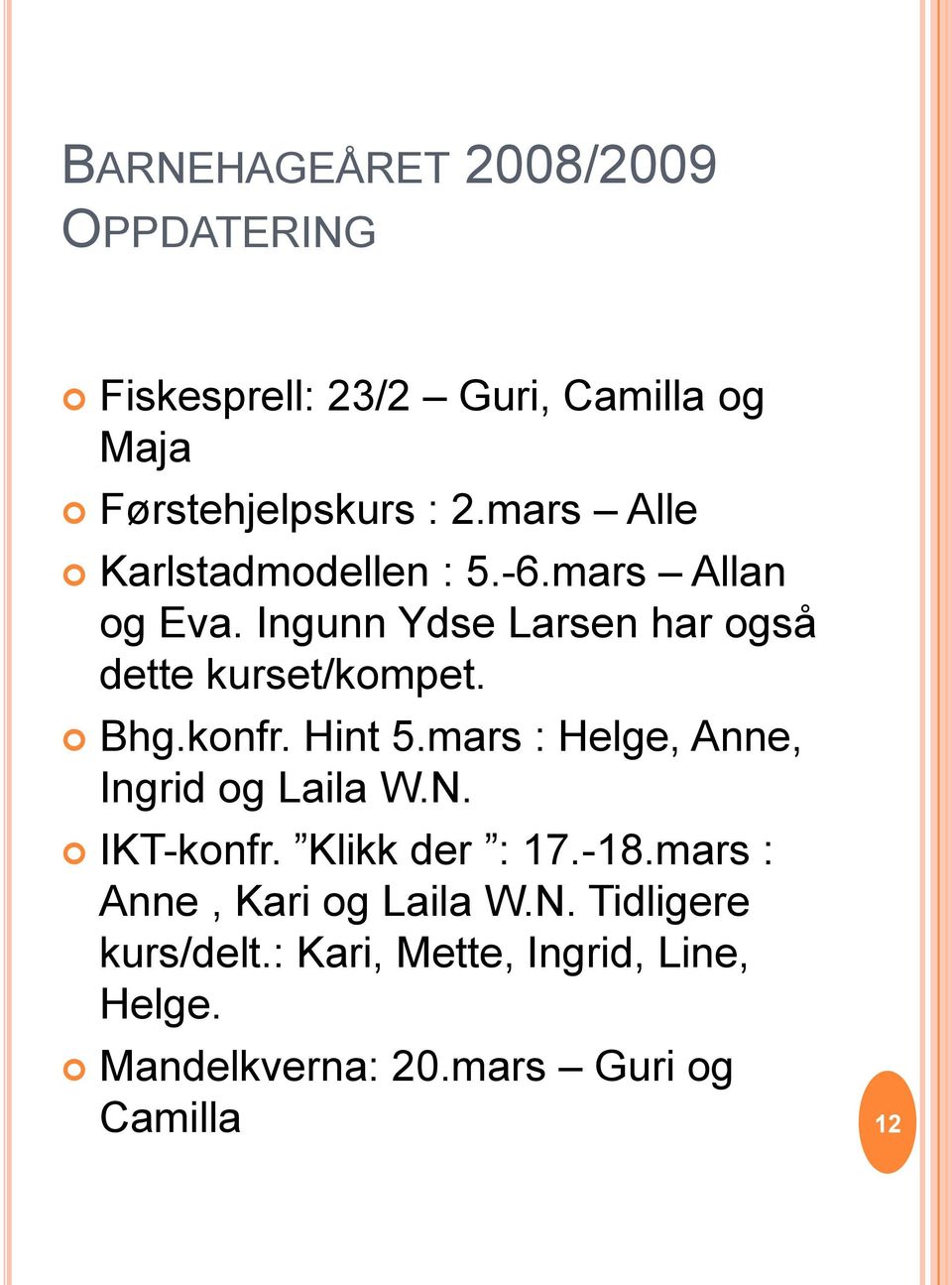 Bhg.konfr. Hint 5.mars : Helge, Anne, Ingrid og Laila W.N. IKT-konfr. Klikk der : 17.-18.