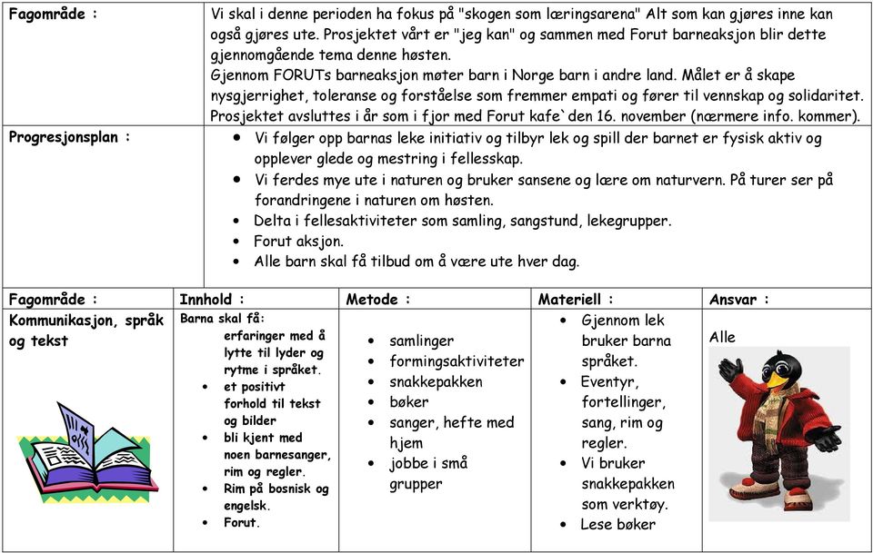 Målet er å skape nysgjerrighet, toleranse og forståelse som fremmer empati og fører til vennskap og solidaritet. Prosjektet avsluttes i år som i fjor med Forut kafe`den 16. november (nærmere info.