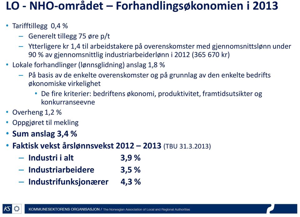 overenskomster og på grunnlag av den enkelte bedrifts økonomiske virkelighet De fire kriterier: bedriftens økonomi, produktivitet, framtidsutsikter og