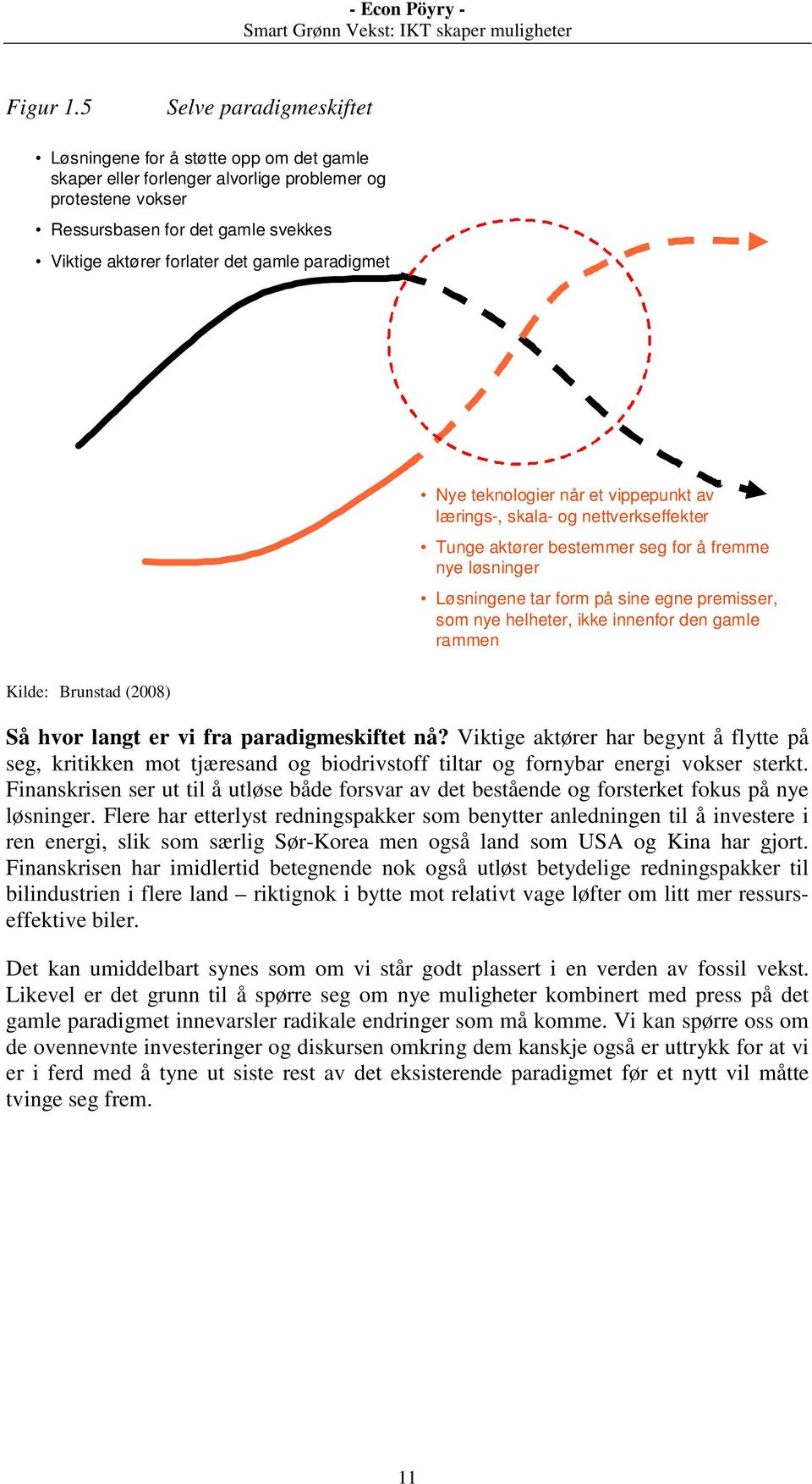 paradigmet Nye teknologier når et vippepunkt av lærings-, skala- og nettverkseffekter Tunge aktører bestemmer seg for å fremme nye løsninger Løsningene tar form på sine egne premisser, som nye