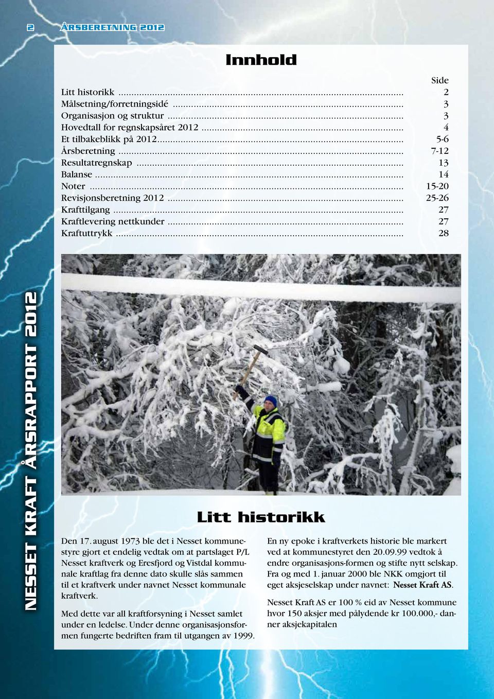 august 1973 ble det i Nesset kommunestyre gjort et endelig vedtak om at partslaget P/L Nesset kraftverk og Eresfjord og Vistdal kommunale kraftlag fra denne dato skulle slås sammen til et kraftverk