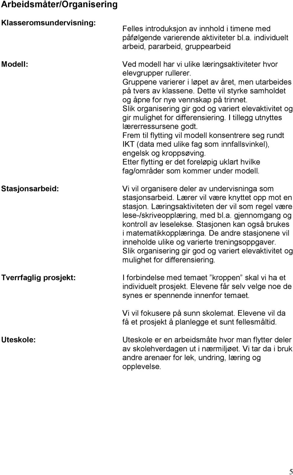 Slik organisering gir god og variert elevaktivitet og gir mulighet for differensiering. I tillegg utnyttes lærerressursene godt.