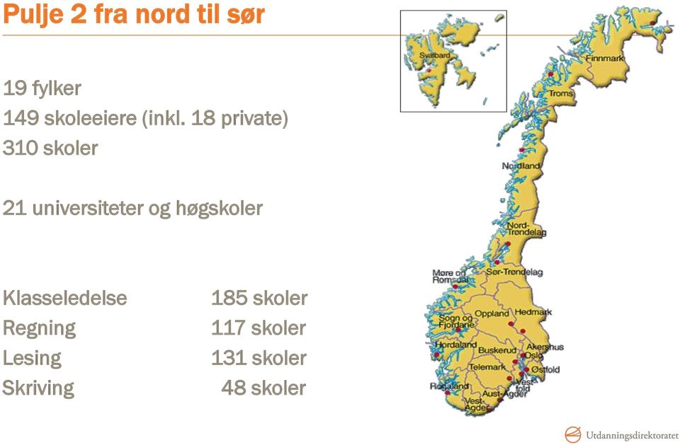 18 private) 310 skoler 21 universiteter og