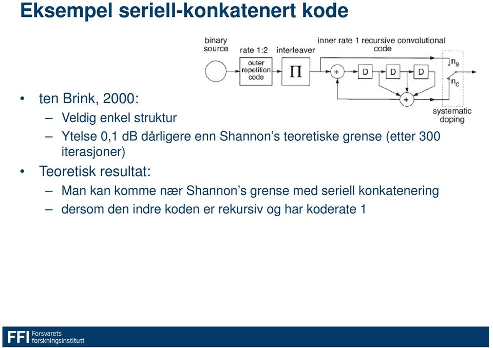 300 iterasjoner) Teoretisk resultat: Man kan komme nær Shannon s grense