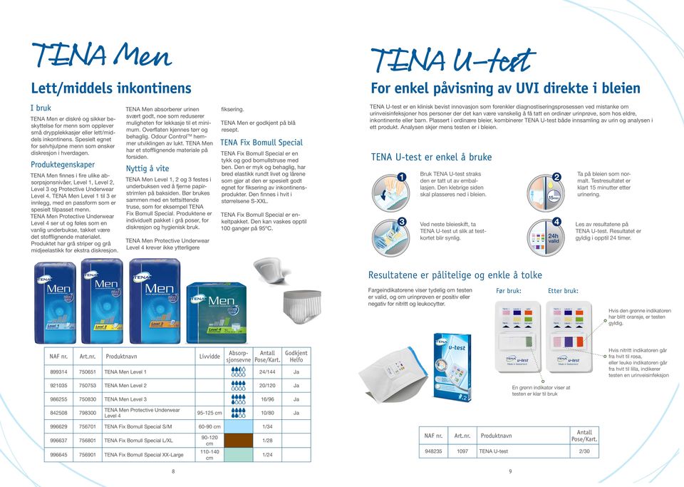 TENA Men Level 1 til 3 er innlegg, med en passform som er spesielt tilpasset menn.